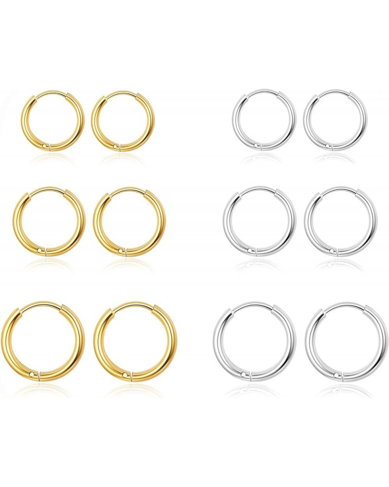 10 Pairs Small Hoop Earrings for Women Stainless Steel Gold Silver Black Hypoallergenic Hoop Earrings Tiny Hoop Earrings Set ...