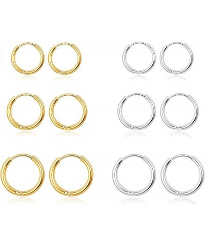 10 Pairs Small Hoop Earrings for Women Stainless Steel Gold Silver Black Hypoallergenic Hoop Earrings Tiny Hoop Earrings Set ...