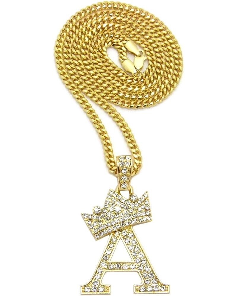 King Crown Alphabet Initial Pendant 3mm 24 inches Cuban Chain Necklace in Gold, Silver Tone A - Gold $13.80 Necklaces