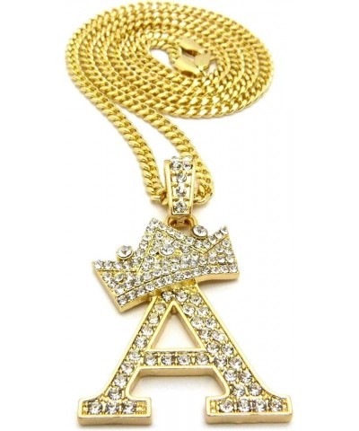 King Crown Alphabet Initial Pendant 3mm 24 inches Cuban Chain Necklace in Gold, Silver Tone A - Gold $13.80 Necklaces