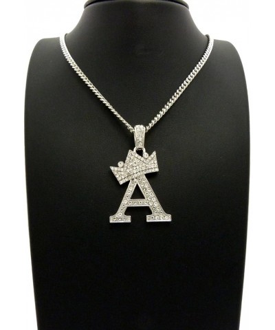 King Crown Alphabet Initial Pendant 3mm 24 inches Cuban Chain Necklace in Gold, Silver Tone A - Gold $13.80 Necklaces