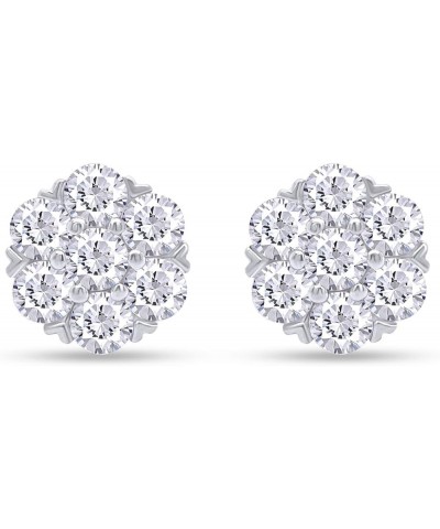 1/4 Carat Round Cut Lab Created Moissanite Diamond Flower Cluster Stud Earrings In 14K Gold Over Sterling Silver With Screw B...