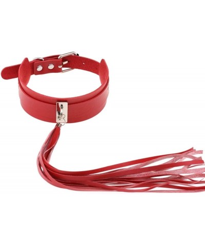 Punk PU Leather Collar Tassel Choker Gothic Necklace Neck Accessories Adjustable size Red $8.70 Necklaces