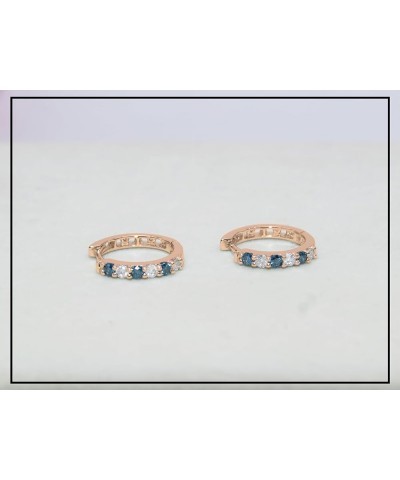 Alternate Round Gemstone & Diamond Huggies Hoop Hinged Post Earrings for Women in Gold 14K - Metal Stamp Rose Gold Blue Diamo...