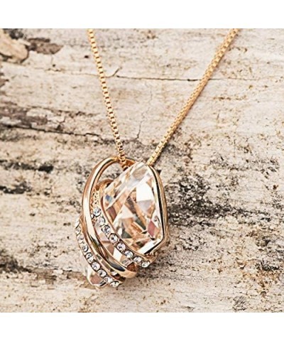 Wish Stone Pendant Necklace with Birthstone Crystal, 18K Rose Gold Plated/Silvertone, 18" + 2 04-April Birthstone-Clear White...