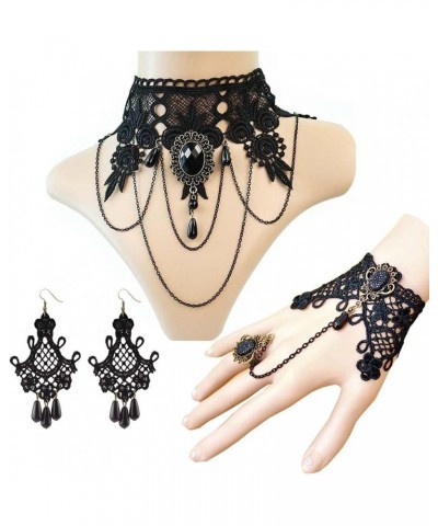 4PCS Choker Lace Necklace with Bracelet Set Punk Party Gothic Vintage Handmade Victorian Steampunk Retro Gears Lace Vampire B...