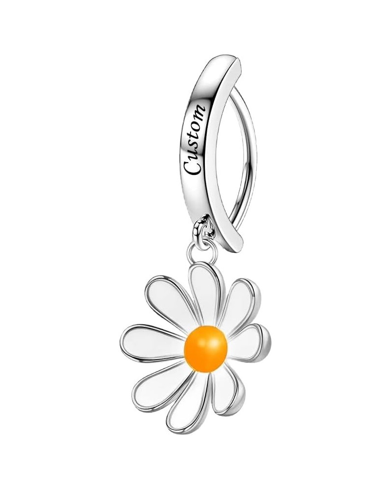 Personalized Name Belly Button Ring for Women Daisy Belly Rings 925 Sterling Silver 14G Dangle Belly Rings Custom Belly Butto...