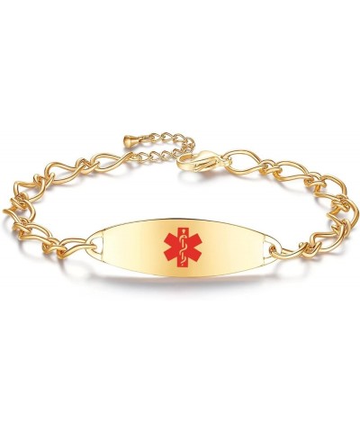 Ladies' Elegant Medical ID Bracelet Fashion Stainless steel Chain Alert Bracelets for women with Free engraving Gold PENICILL...