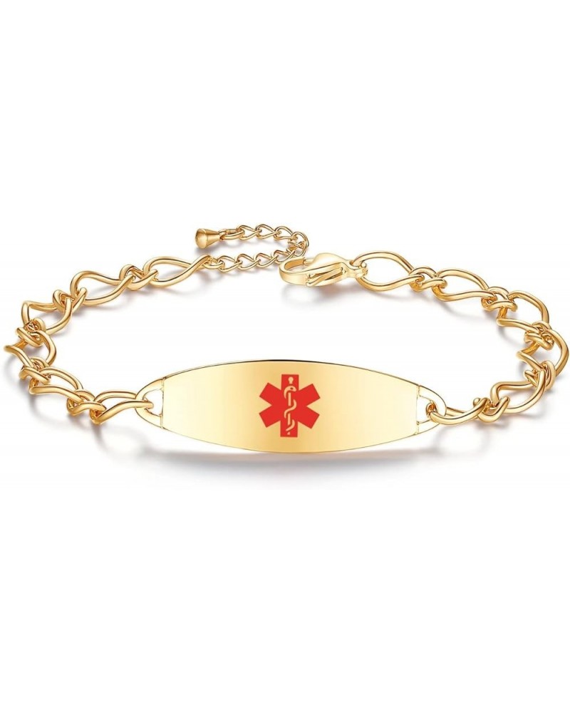 Ladies' Elegant Medical ID Bracelet Fashion Stainless steel Chain Alert Bracelets for women with Free engraving Gold PENICILL...