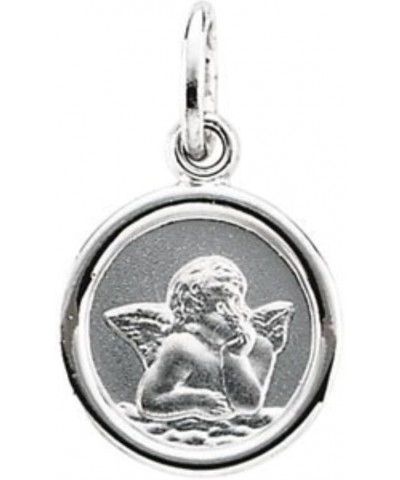 14K Gold Sterling Silver 10 mm Round Cherub Angel Medal Pendant for Women White Gold $41.65 Pendants