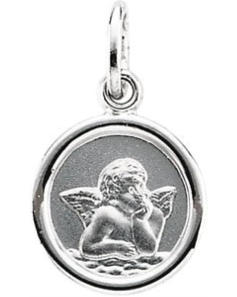 14K Gold Sterling Silver 10 mm Round Cherub Angel Medal Pendant for Women White Gold $41.65 Pendants