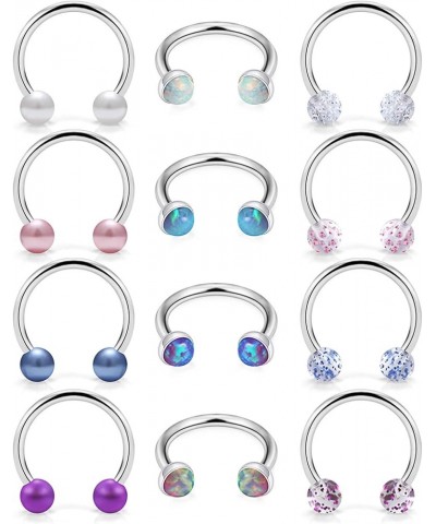 12Pcs 16G Surgical Steel Septum Rings with Opal Lip Hoop Cartilage Horseshoe Earring Barbell Body Piercing Jewelry 8MM-10MM 8...