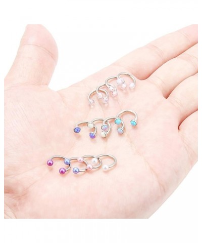 12Pcs 16G Surgical Steel Septum Rings with Opal Lip Hoop Cartilage Horseshoe Earring Barbell Body Piercing Jewelry 8MM-10MM 8...