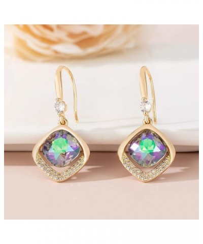 Austrian Crystal Halo Cushion Cut Square Drop Dangle Earrings for Women 14K Gold Plated Hypoallergenic Jewelry Gifts for Wome...