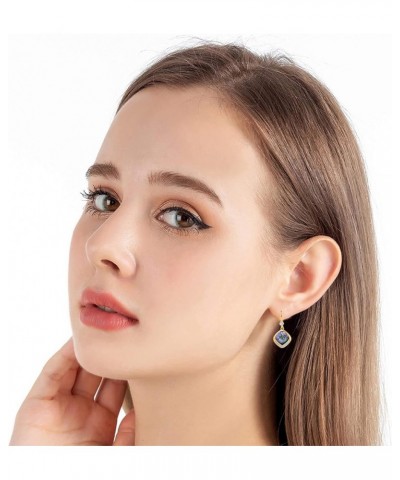 Austrian Crystal Halo Cushion Cut Square Drop Dangle Earrings for Women 14K Gold Plated Hypoallergenic Jewelry Gifts for Wome...