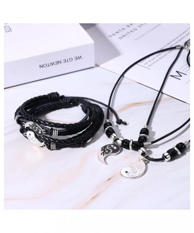 Yin Yang Necklaces Bracelet for Men Women, Matching Necklaces Braided Leather Adjustable Friendship Bracelets for Couple Frie...