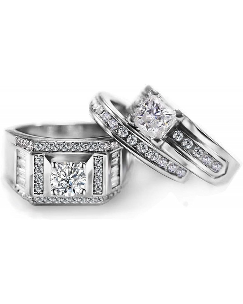 Two Rings His Hers Wedding Ring Sets Couples Matching Rings Women's 2pc White Gold Plated White CZ Wedding Engagement Ring Br...