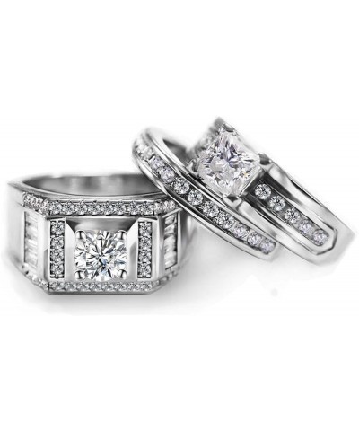 Two Rings His Hers Wedding Ring Sets Couples Matching Rings Women's 2pc White Gold Plated White CZ Wedding Engagement Ring Br...