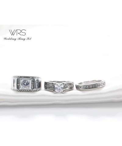 Two Rings His Hers Wedding Ring Sets Couples Matching Rings Women's 2pc White Gold Plated White CZ Wedding Engagement Ring Br...