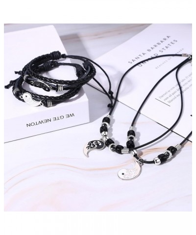 Yin Yang Necklaces Bracelet for Men Women, Matching Necklaces Braided Leather Adjustable Friendship Bracelets for Couple Frie...