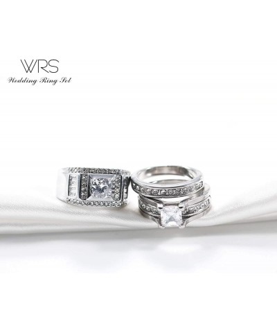 Two Rings His Hers Wedding Ring Sets Couples Matching Rings Women's 2pc White Gold Plated White CZ Wedding Engagement Ring Br...