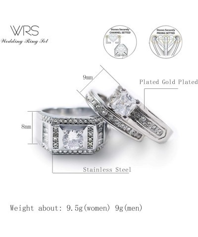 Two Rings His Hers Wedding Ring Sets Couples Matching Rings Women's 2pc White Gold Plated White CZ Wedding Engagement Ring Br...