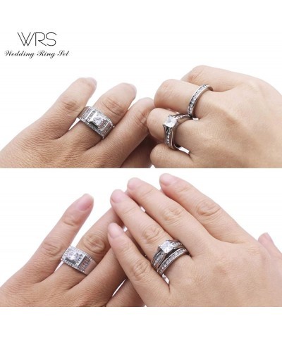 Two Rings His Hers Wedding Ring Sets Couples Matching Rings Women's 2pc White Gold Plated White CZ Wedding Engagement Ring Br...