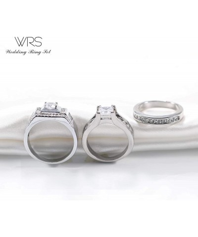 Two Rings His Hers Wedding Ring Sets Couples Matching Rings Women's 2pc White Gold Plated White CZ Wedding Engagement Ring Br...