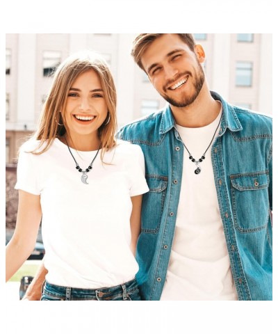 Yin Yang Necklaces Bracelet for Men Women, Matching Necklaces Braided Leather Adjustable Friendship Bracelets for Couple Frie...