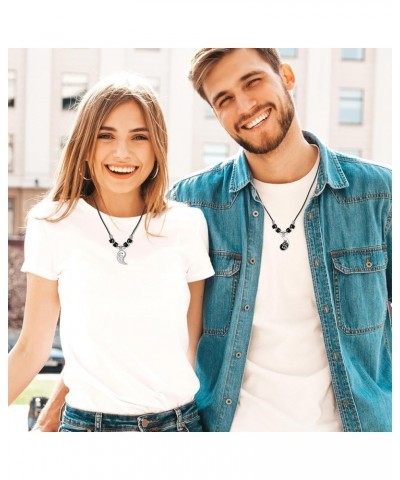 Yin Yang Necklaces Bracelet for Men Women, Matching Necklaces Braided Leather Adjustable Friendship Bracelets for Couple Frie...