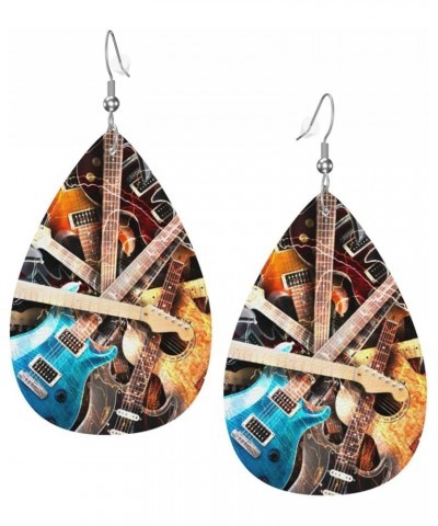 London Uk Flag Faux Leather Earrings For Women Girls Lightweight Teardrop Dangle Earrings Gift Music Electric Guitar $8.11 Ea...