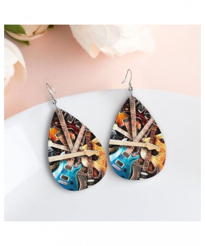 London Uk Flag Faux Leather Earrings For Women Girls Lightweight Teardrop Dangle Earrings Gift Music Electric Guitar $8.11 Ea...