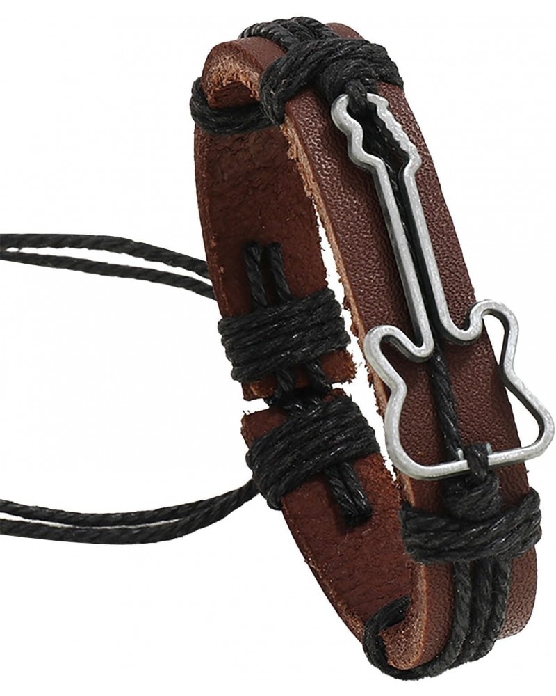 4 Pieces Guitar Music Festival Genuine Leather Bracelets Hemp Rope Braided Bracelets for Men and Women - Valentine's Day and ...