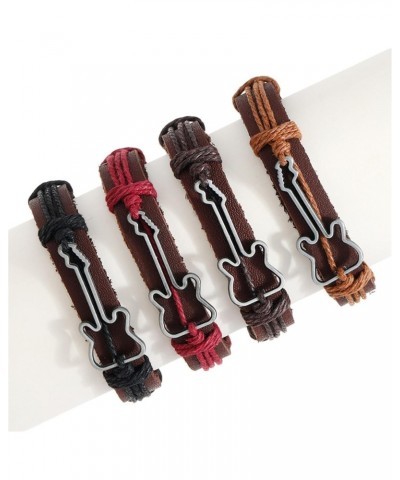 4 Pieces Guitar Music Festival Genuine Leather Bracelets Hemp Rope Braided Bracelets for Men and Women - Valentine's Day and ...