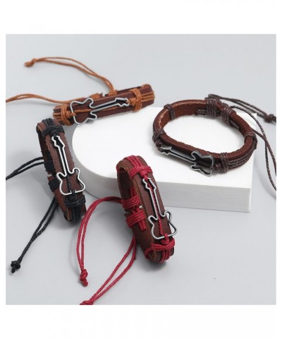 4 Pieces Guitar Music Festival Genuine Leather Bracelets Hemp Rope Braided Bracelets for Men and Women - Valentine's Day and ...