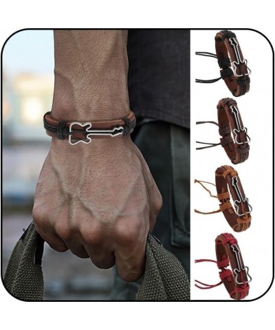 4 Pieces Guitar Music Festival Genuine Leather Bracelets Hemp Rope Braided Bracelets for Men and Women - Valentine's Day and ...