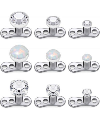 9Pcs 14g Stainless Steel Cubic Zirconia/Opal Dermal Anchor Tops and Base Microdermals for Body Piercing B: 9PCS-Mixed style $...