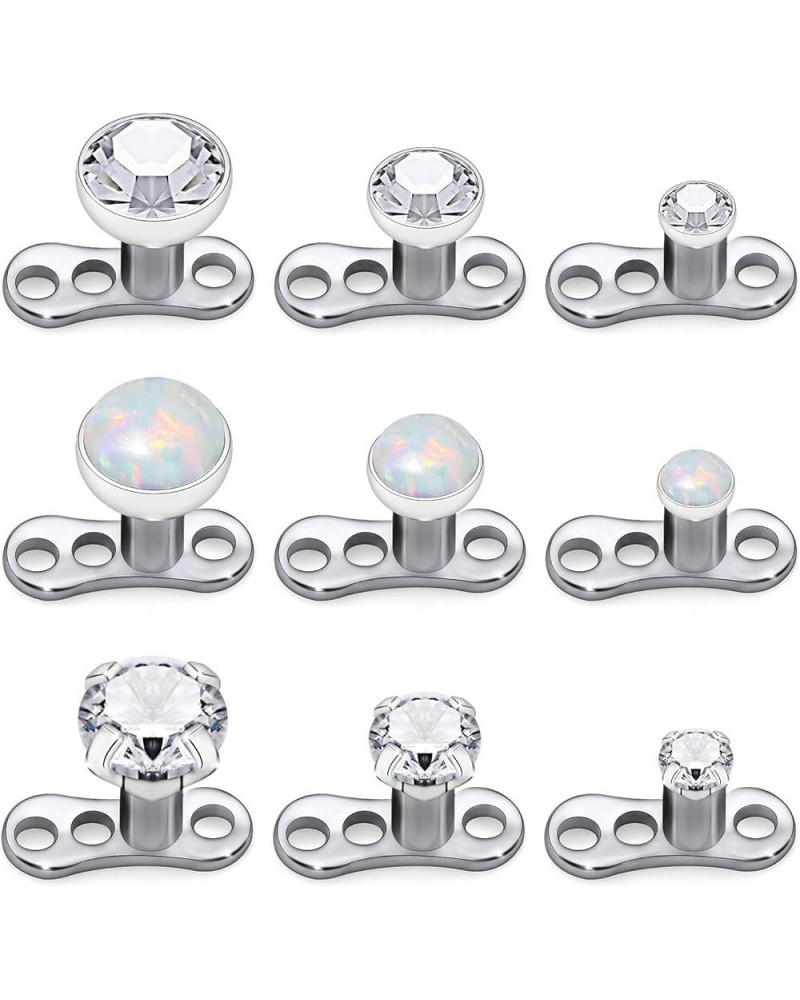 9Pcs 14g Stainless Steel Cubic Zirconia/Opal Dermal Anchor Tops and Base Microdermals for Body Piercing B: 9PCS-Mixed style $...