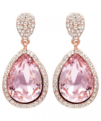 Women Pink Crystal Rhinestone Bridal Teardrop Earrings Wedding Dangle Earrings Bridesmaids,Rose Gold Plated $10.99 Earrings