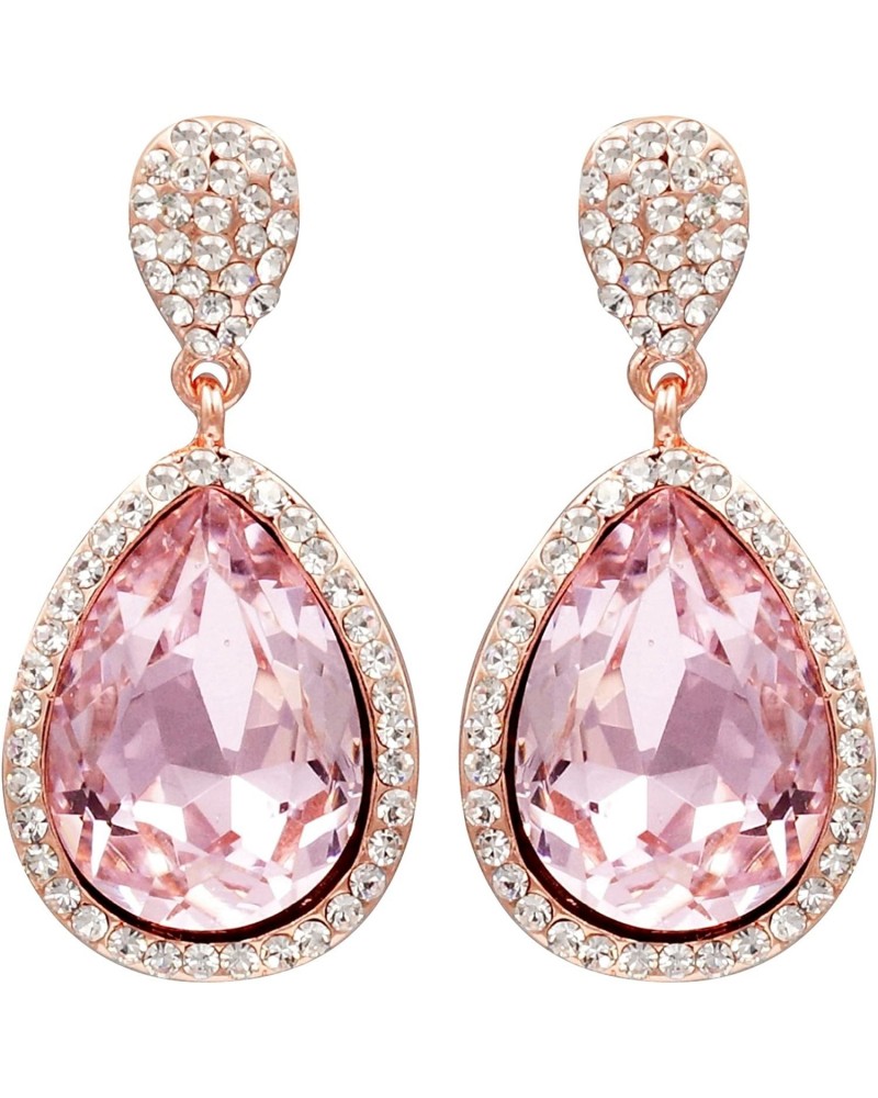 Women Pink Crystal Rhinestone Bridal Teardrop Earrings Wedding Dangle Earrings Bridesmaids,Rose Gold Plated $10.99 Earrings