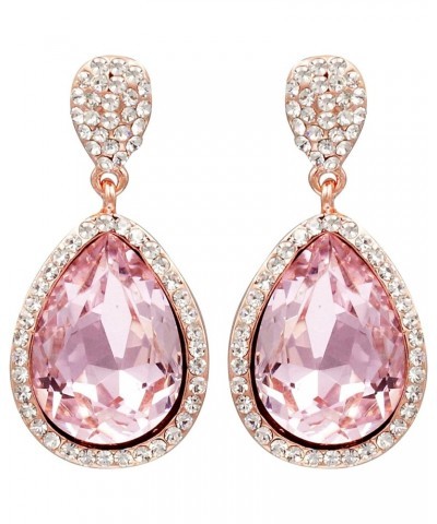 Women Pink Crystal Rhinestone Bridal Teardrop Earrings Wedding Dangle Earrings Bridesmaids,Rose Gold Plated $10.99 Earrings