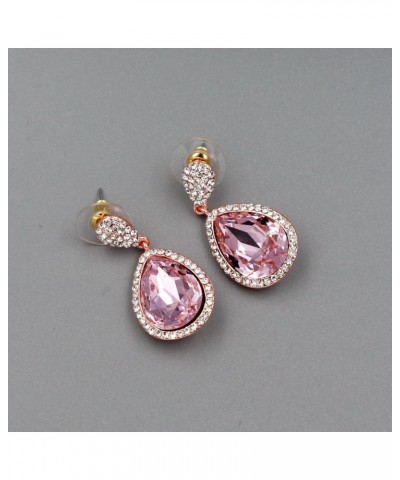 Women Pink Crystal Rhinestone Bridal Teardrop Earrings Wedding Dangle Earrings Bridesmaids,Rose Gold Plated $10.99 Earrings