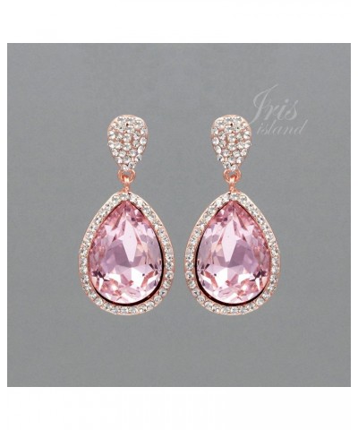 Women Pink Crystal Rhinestone Bridal Teardrop Earrings Wedding Dangle Earrings Bridesmaids,Rose Gold Plated $10.99 Earrings