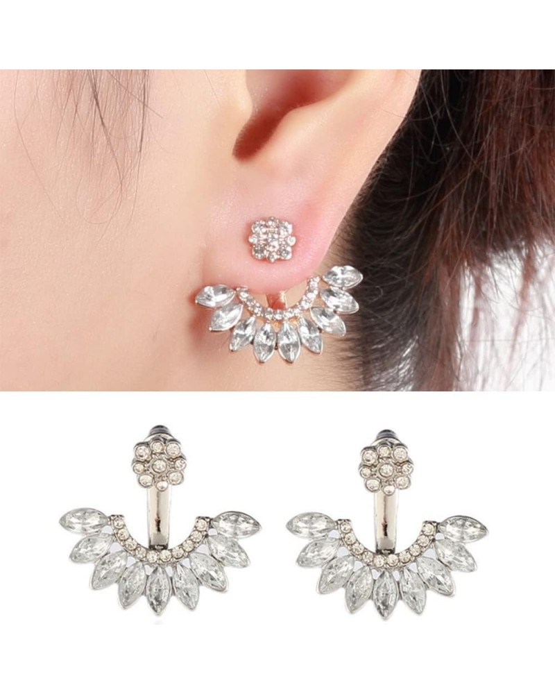 Ear Jacket Stud Earrings Rhinestone Flower Dangle Earrings Front Back Cuff Earrings for Women Girls Simple Chic Earrings Acce...