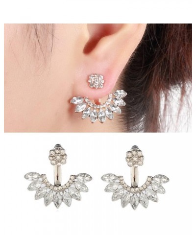 Ear Jacket Stud Earrings Rhinestone Flower Dangle Earrings Front Back Cuff Earrings for Women Girls Simple Chic Earrings Acce...