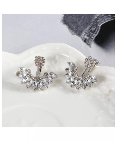 Ear Jacket Stud Earrings Rhinestone Flower Dangle Earrings Front Back Cuff Earrings for Women Girls Simple Chic Earrings Acce...