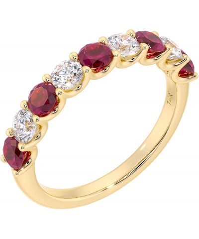 Solid 14K Gold 1 Carat Lab Grown Diamond and Created Ruby 9-Stone Half Eternity Band for Women, Wedding Anniversary Stackable...