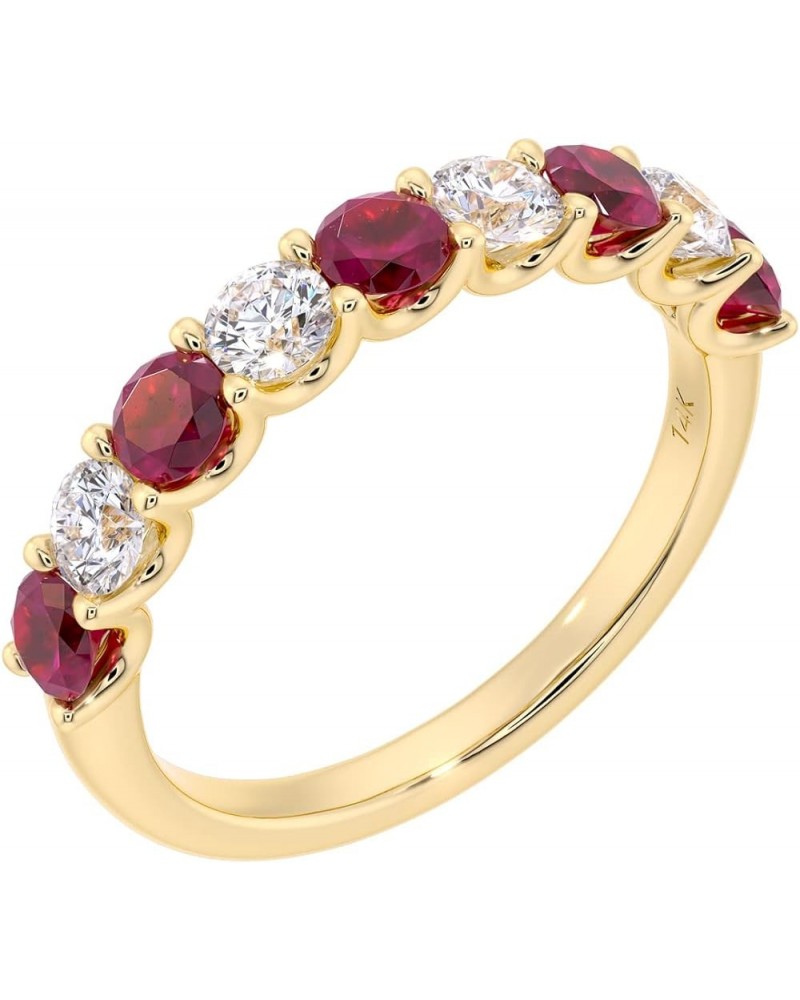 Solid 14K Gold 1 Carat Lab Grown Diamond and Created Ruby 9-Stone Half Eternity Band for Women, Wedding Anniversary Stackable...