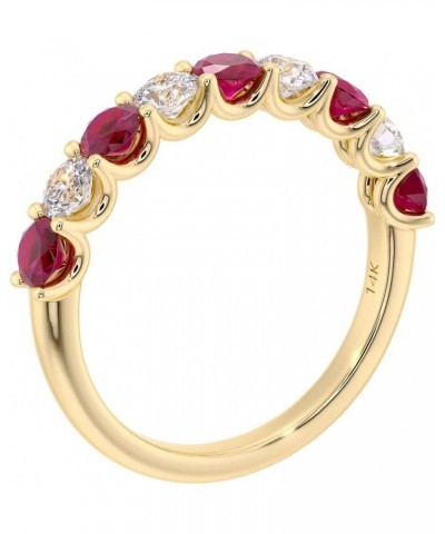 Solid 14K Gold 1 Carat Lab Grown Diamond and Created Ruby 9-Stone Half Eternity Band for Women, Wedding Anniversary Stackable...