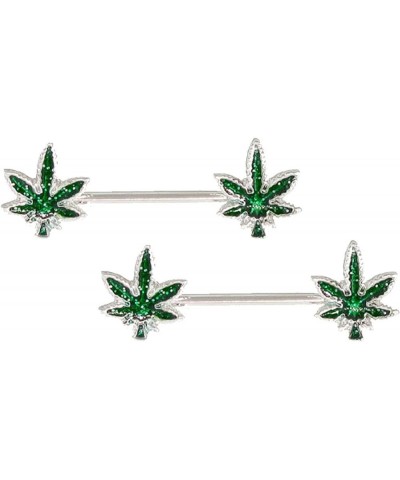 Stainless Steel Nipple Rings Weed Cute Barbell Marijuana Leaf Nipple Piercing Jewelry for Women Men Body Retainer 14G(1.6mm) ...